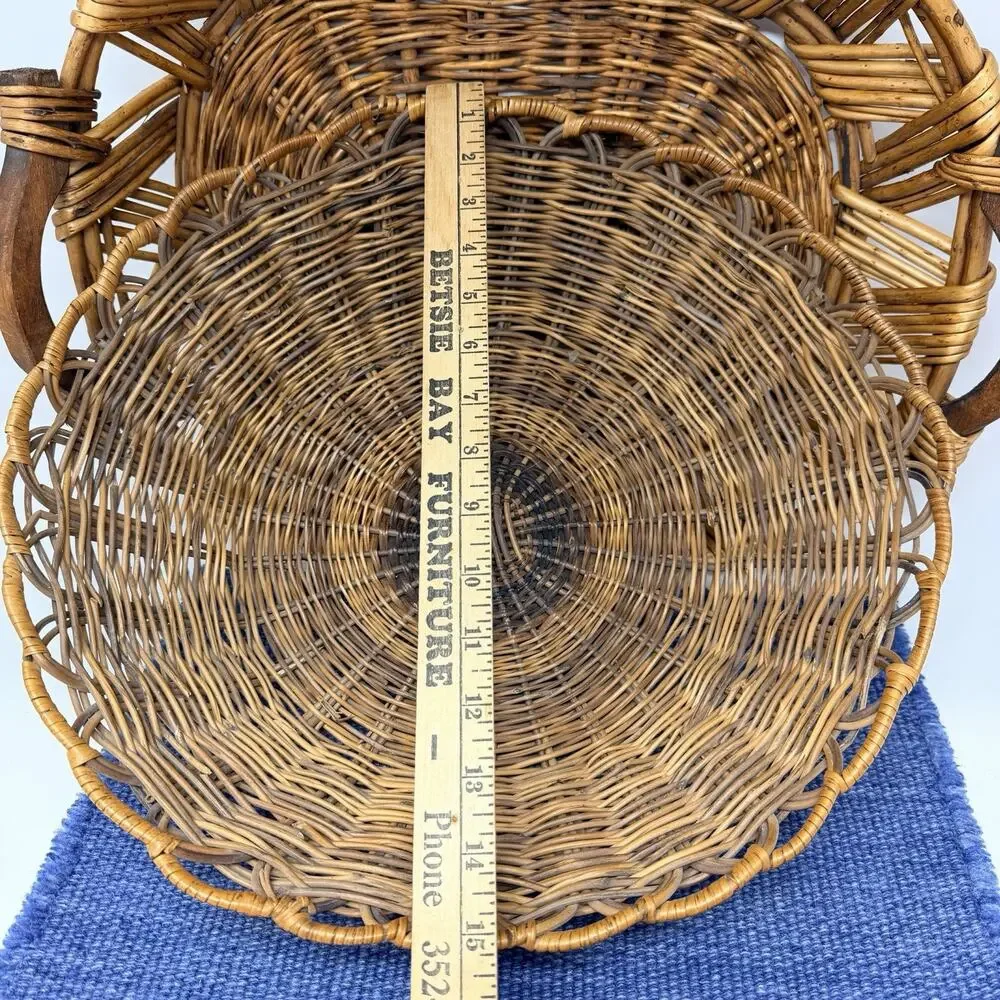 VTG Wicker Basket Double Handles Rustic Farmhouse Decor Serving Bowl Woven PAIR